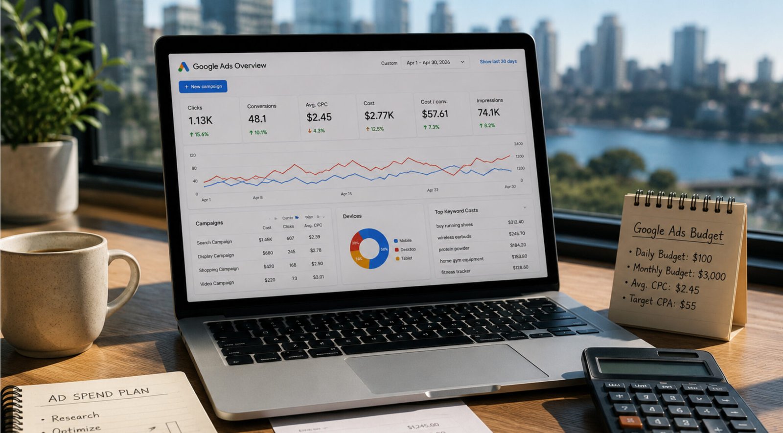 Visual representation of Google Analytics tools, illustrating key metrics for optimizing business strategies and advertising costs.